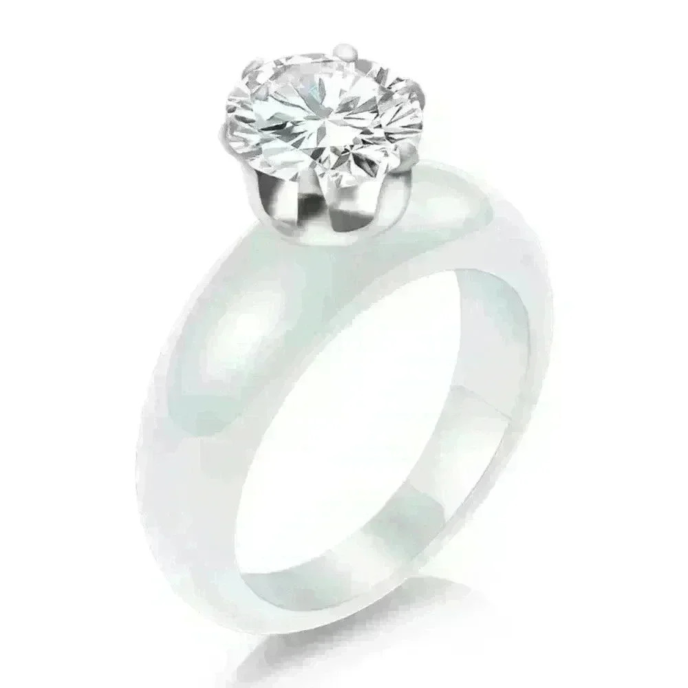 White Cermaic Cubic Zircon Ring